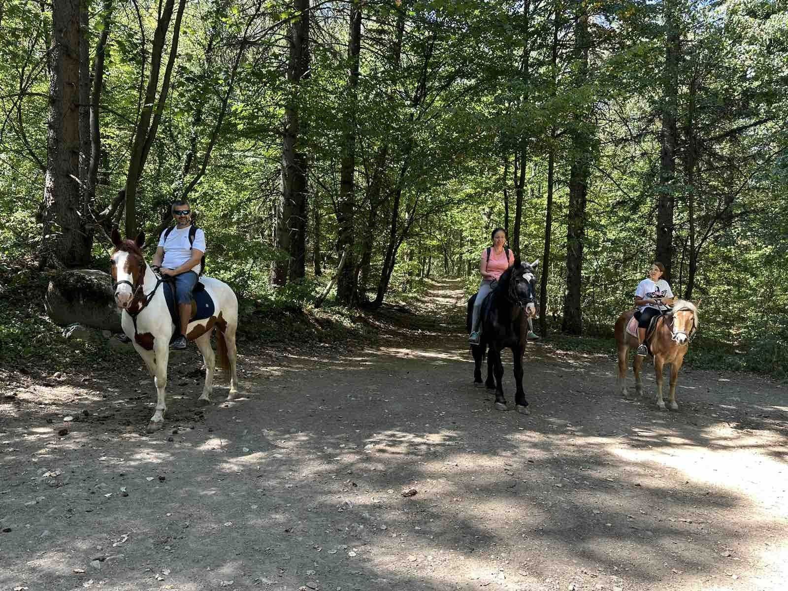 family horse riding